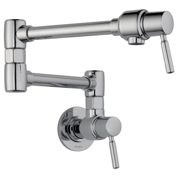 Brizo® 62820LF-PC Euro Pot Filler Faucet, 4 gpm Flow Rate, Swivel Spout, Polished Chrome, 2 Handles, Import