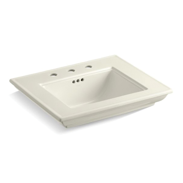 Kohler® 29999-8-96 Memoirs® Stately Bathroom Sink With Overflow Drain and Widespread Faucet Hole, Rectangular Shape, 8 in Faucet Hole Spacing, 24-1/2 in W x 20-1/2 in D x 8-5/8 in H, Fireclay, Biscuit