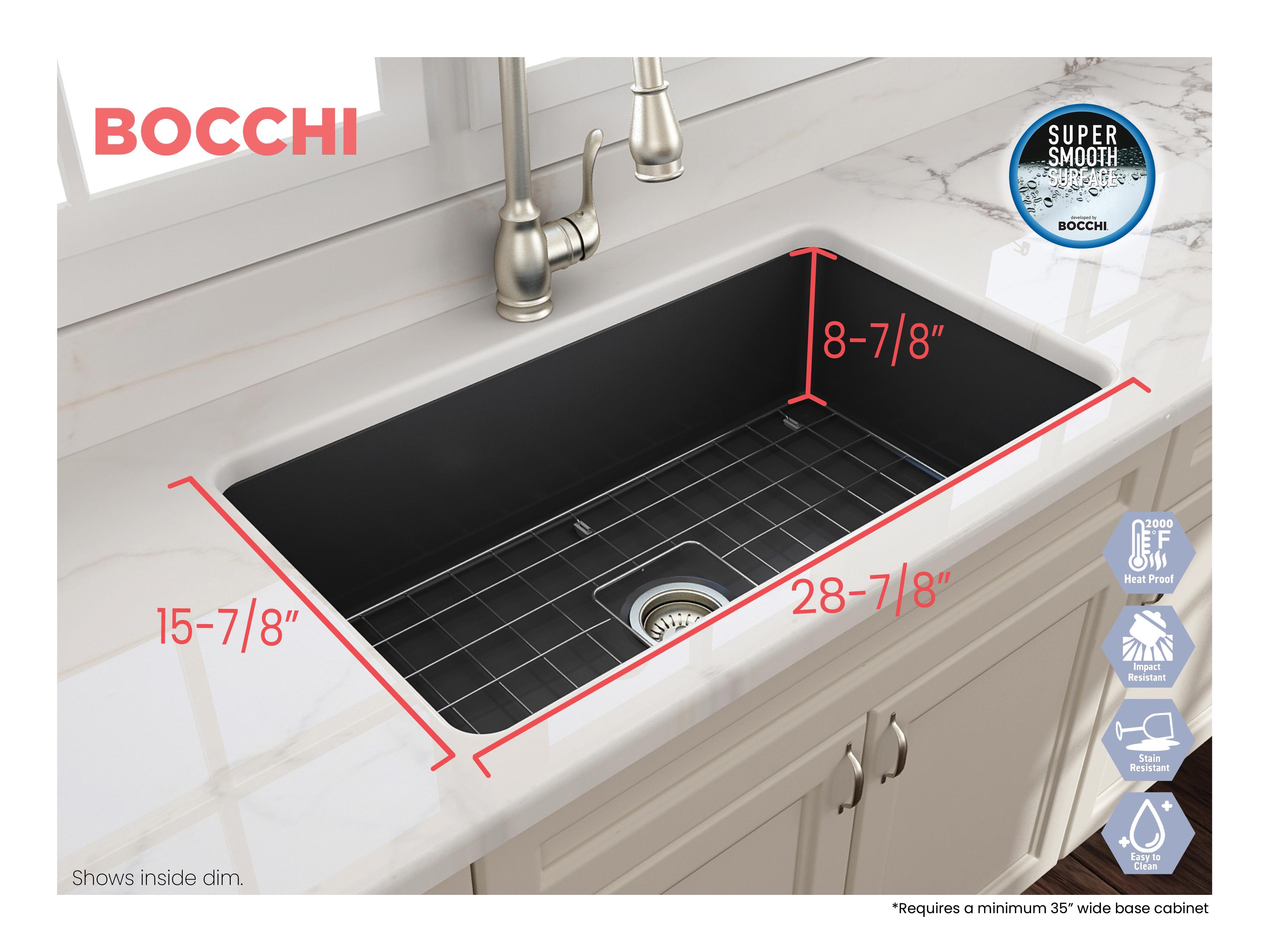 BOCCHI 1362-020-0120 Sotto Modern Kitchen Sink, Rectangle Shape, 10 in H x 19 in W x 32 in L, Fireclay, Matte Dark Gray, Import