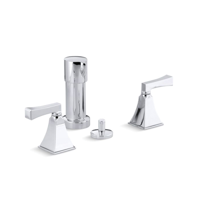 Kohler® 470-4V-CP Memoirs® Stately Design Bidet Faucet, 2.2 gpm Flow Rate, 5-1/2 in Center, Polished Chrome, 2 Handles, Pop-Up Drain