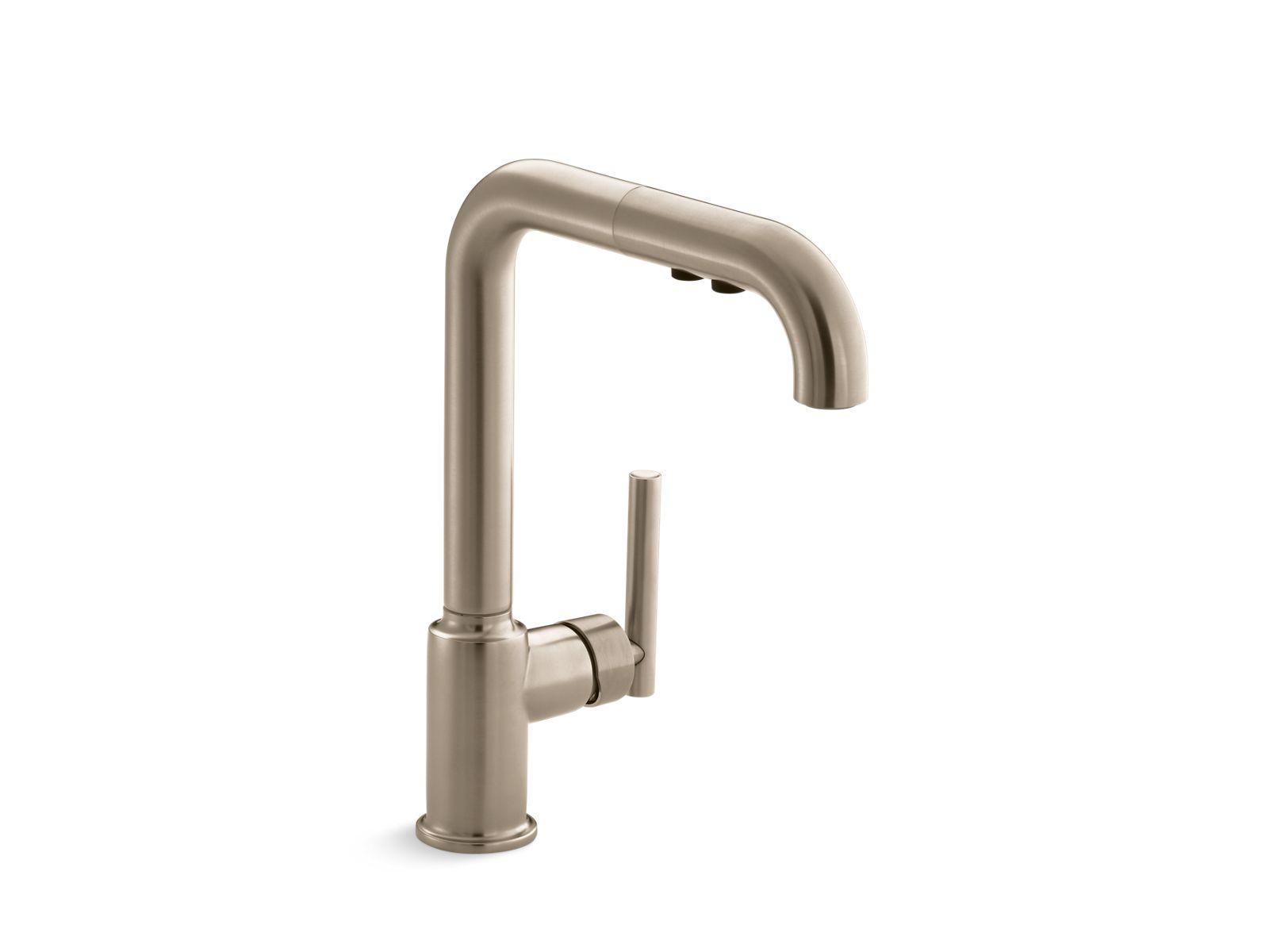Kohler® 7505-BV 7505 Purist® Pull Out Kitchen Sink, 1.5 gpm Flow Rate, Swivel Spout, Vibrant Brushed Bronze, 1 Handles, 1 Faucet Holes