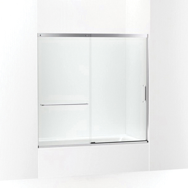 Kohler® 707618-8L-SH K-707618-8L Elate® Sliding Bath Door, 54-3/16 in H x 56-1/4 to 59-5/8 in W Opening, Frameless Frame, 5/16 in THK Glass, Bright Silver