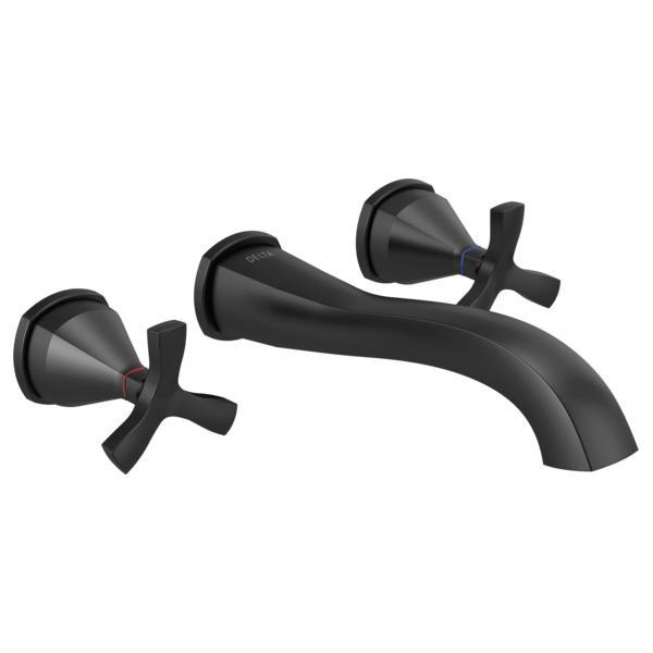DELTA® T35766LF-BLWL Stryke™ 1/4 Turn Stop Lavatory Faucet, 1.2 gpm Flow Rate, 8 in Center, Matte Black, 2 Handles, Function: Traditional