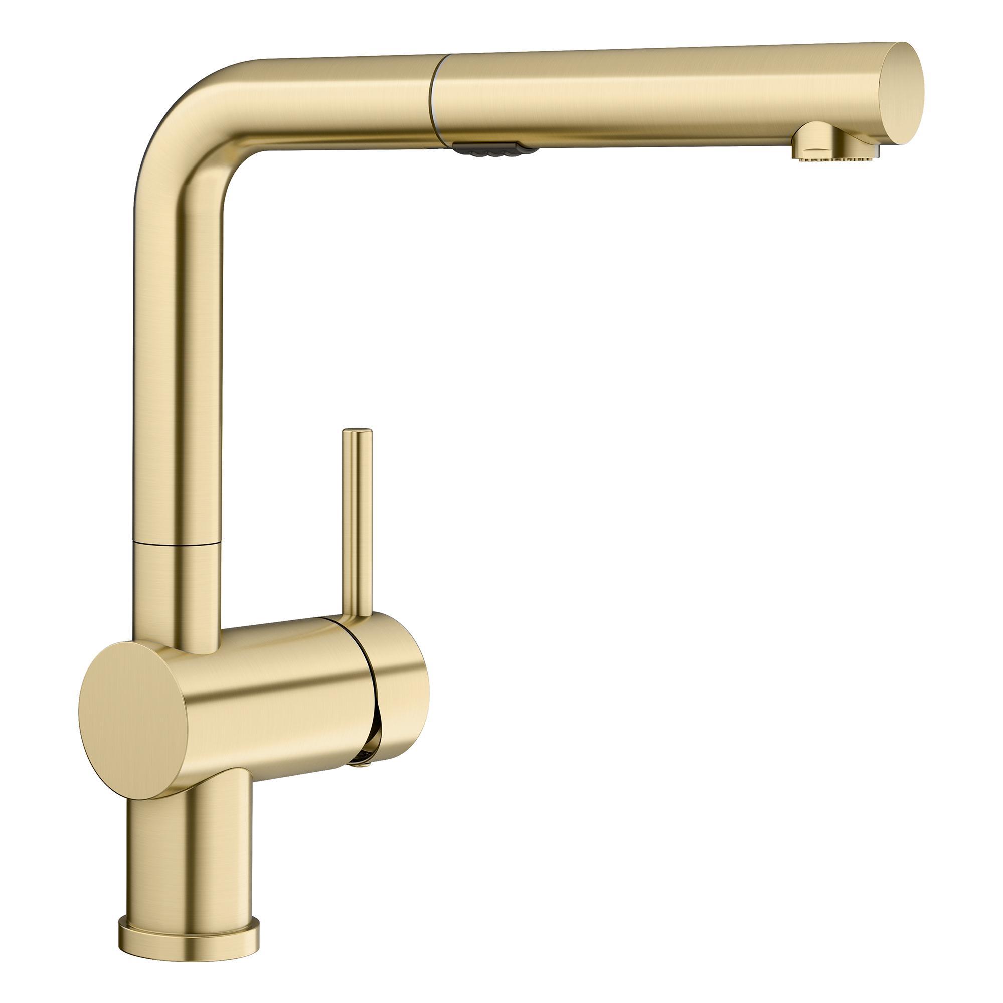 Blanco 526686 LINUS™ Kitchen Faucet, 1.5 gpm Flow Rate, 160 deg Swivel Pull-Out Spout, Satin Gold, 1 Handle, 1 Faucet Hole, Import