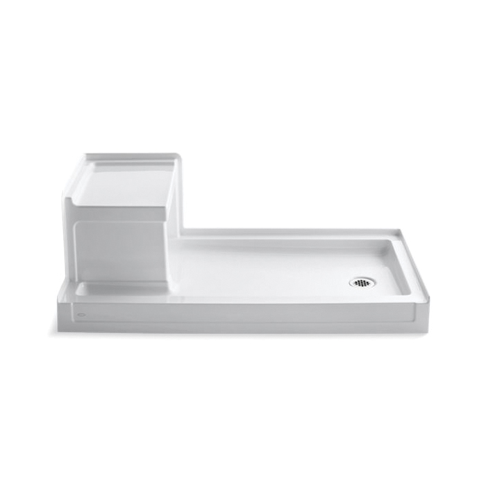 Kohler® 1976-0 Tresham® Single Threshold Shower Base, White, Right Drain, 60 in L x 32 in W x 21-1/8 in D