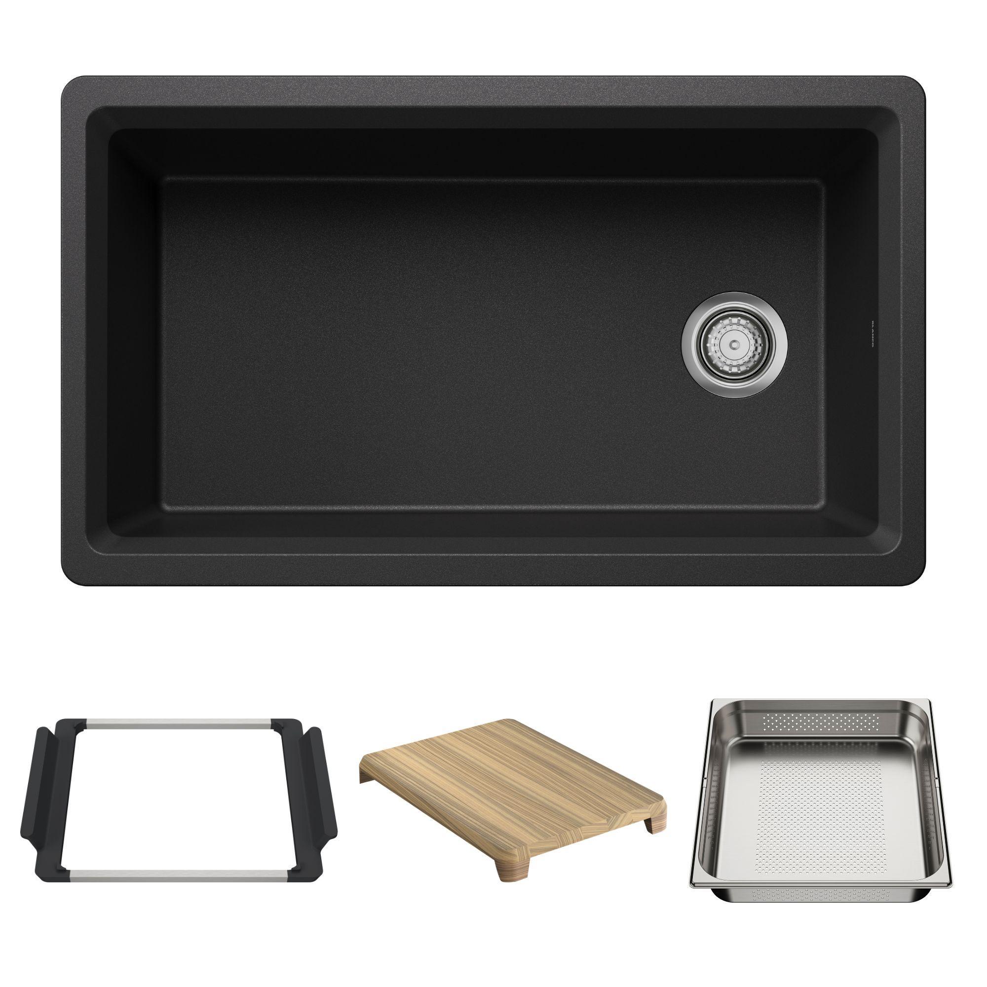 Blanco 443312 Inteos Single Bowl Kitchen Sink, Anthracite, Rectangle Shape, 29.75 in L 15.75 in W 9 in D Bowl, 33 in L x 19.5 in W, Silgranit