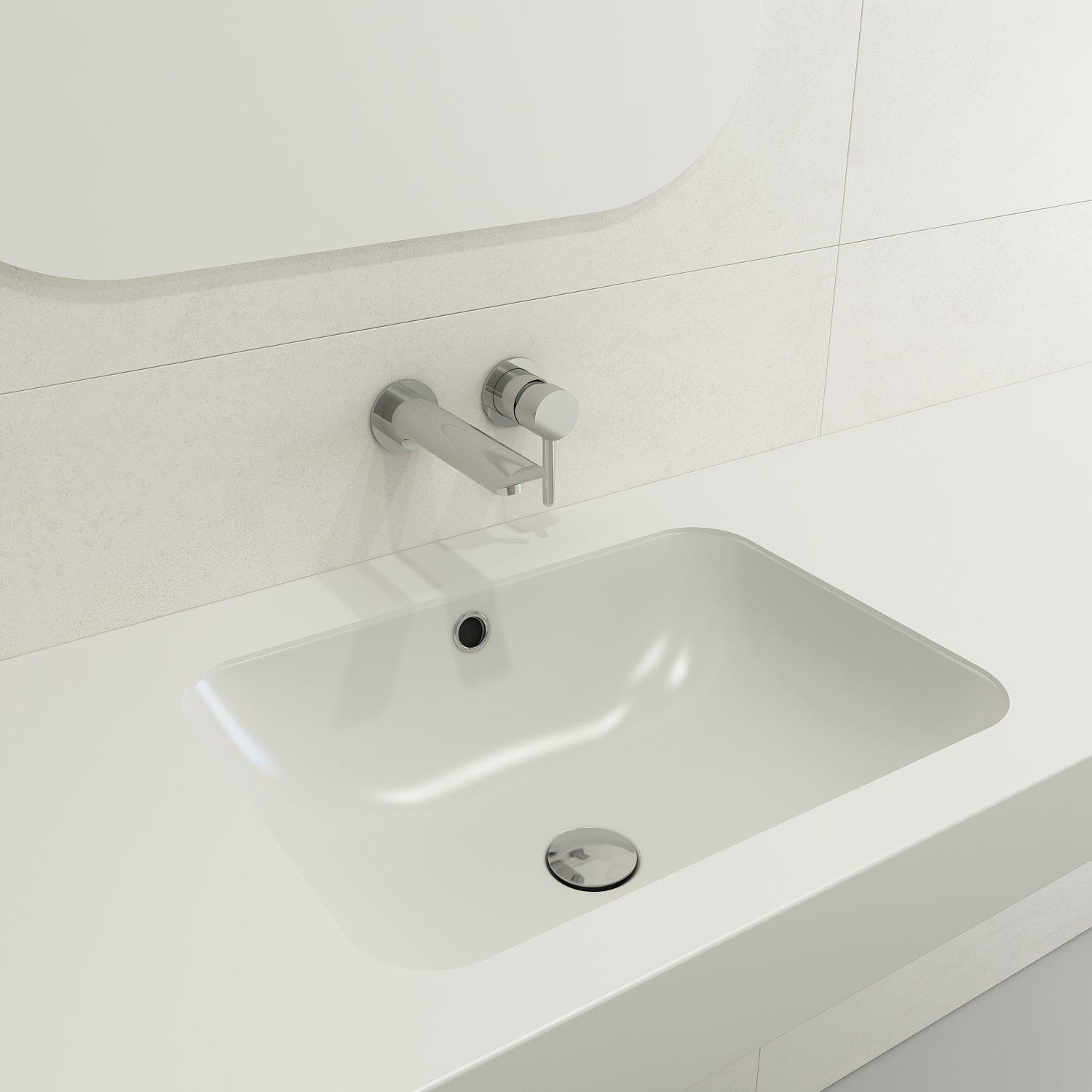 BOCCHI 1006-002-0125 Scala Traditional Undermount Sink, Square Shape, 7.3 in H x 16.14 in W x 21.65 in L, Fireclay, Matte White, Import