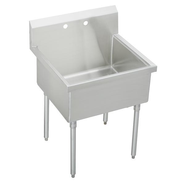 Just Manufacturing NSFB136-2-J Coved Corner Scullery Sink, 44 in H x 27-1/2 in W x 39 in L, Floor Mounting, 304 Stainless Steel, 1 Bowls, 8 in Faucet Hole Spacing, 8 in Backsplash