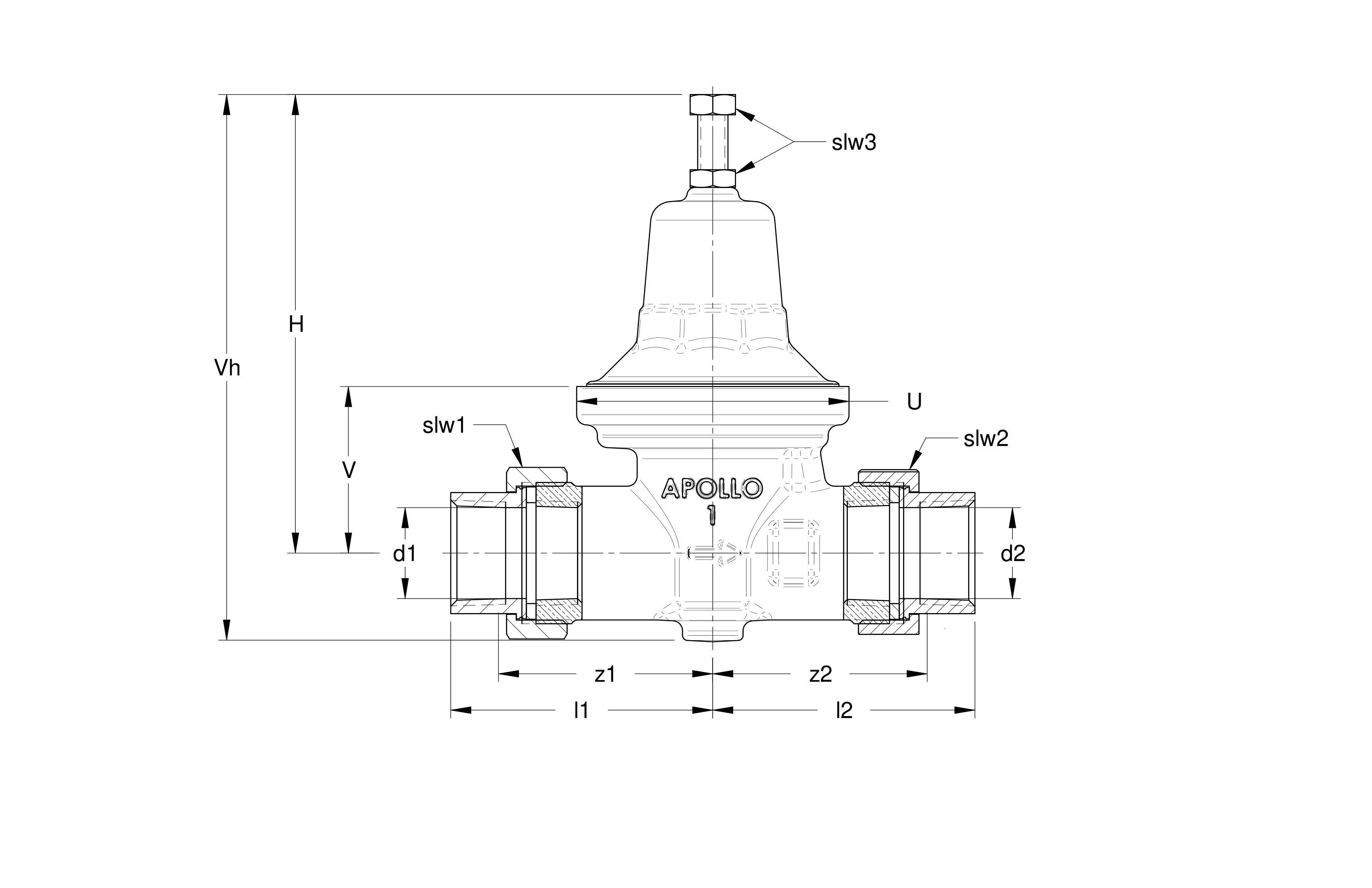 Apollo™ 36LF40801 36LF Pressure Reducing Valve, 2 in Nominal, Double Union NPT End Style, 25 to 75 psi Pressure, Bronze Body, Domestic