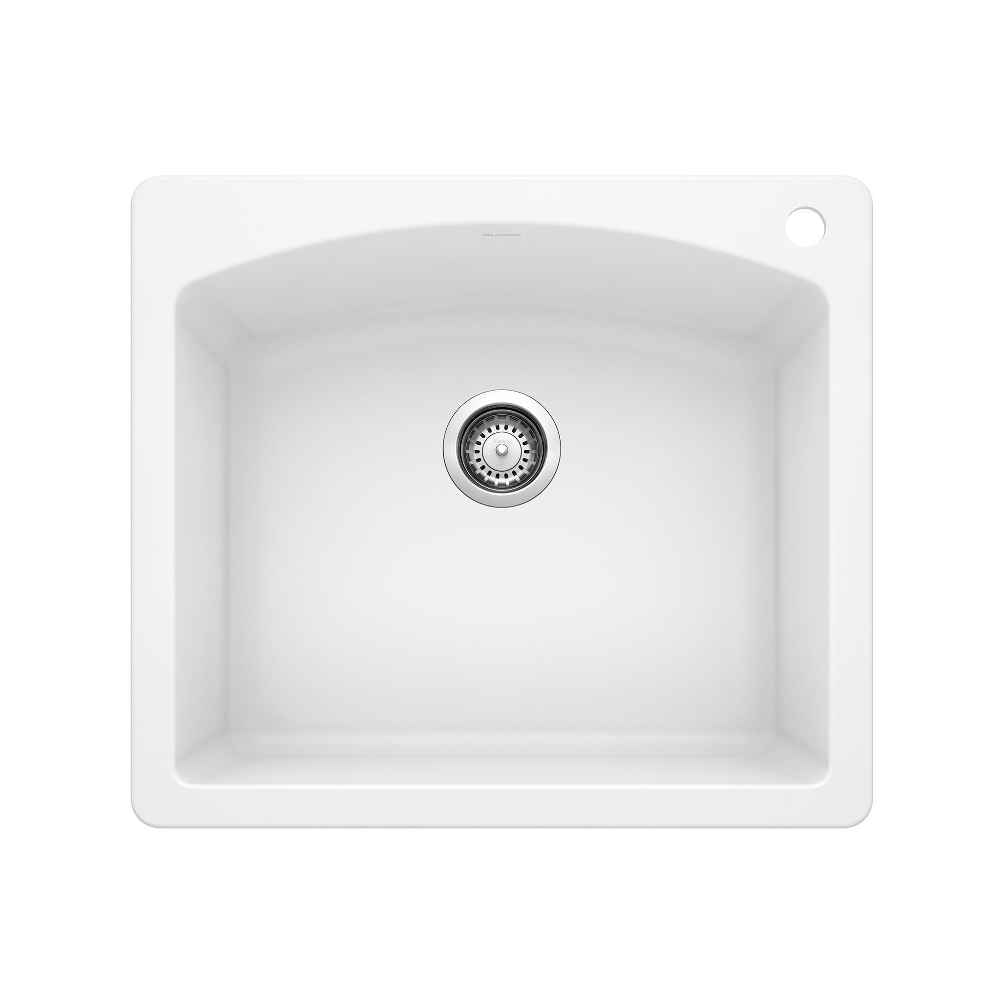 Blanco 440211 DIAMOND™ Kitchen Sink, SILGRANIT® II, Squared Shape, 1 Faucet Holes, 25 in W x 22 in D, Granite, White, Import
