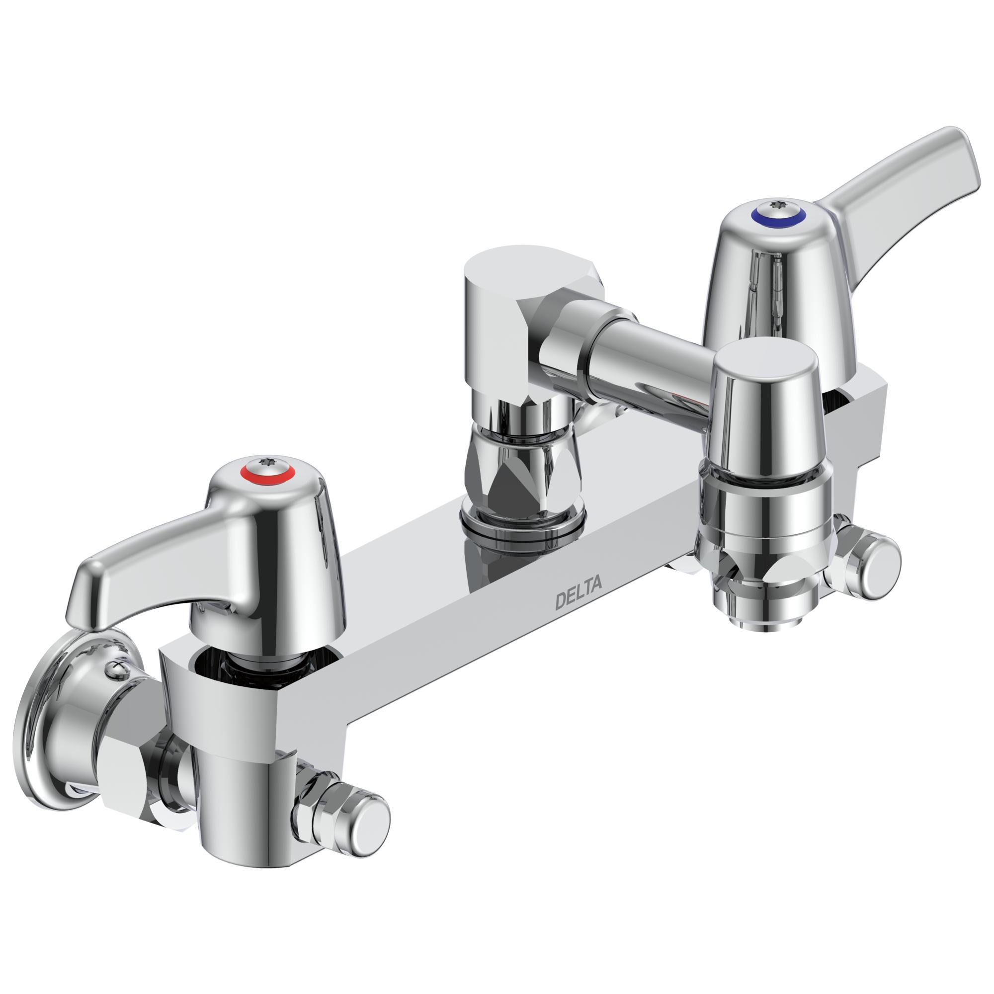 DELTA® 28C2063 Service Sink Faucet With Integral Check Stop, Wall Mount, 2 Handles, 8 in Center, 4.5 gpm Flow Rate, Polished Chrome