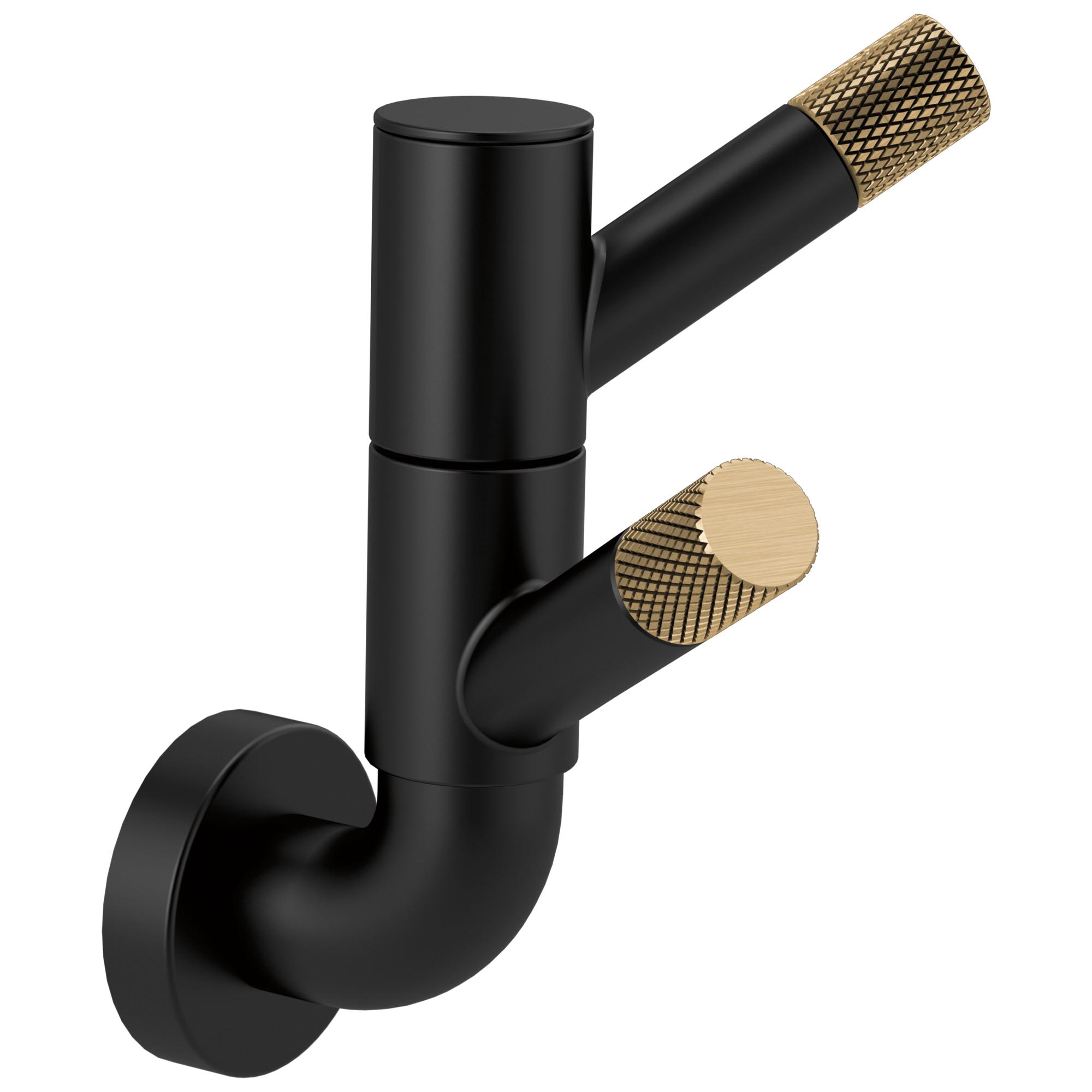 Brizo® 693537-BLGL Litze® Double Robe Hook with Knurling, Zinc, Matte Black/Luxe Gold, Import