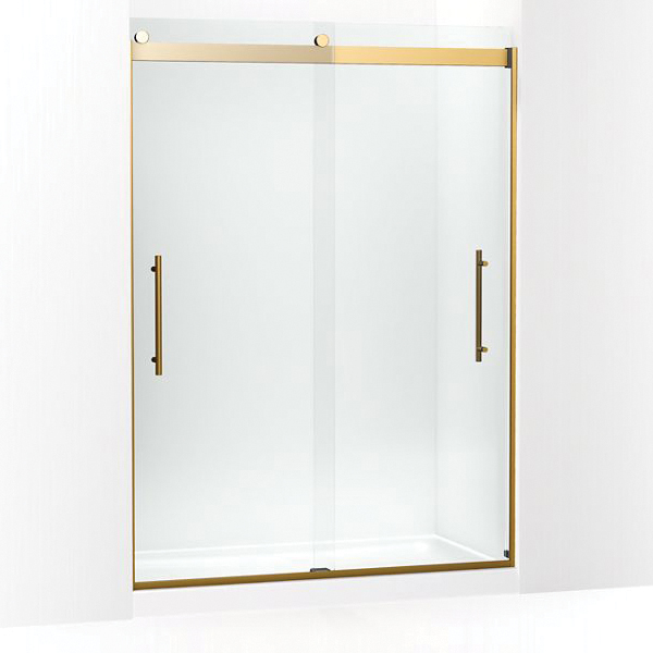 Kohler® 702429-L-2MB Levity™ Plus Sliding Shower Door, Frameless Frame, Crystal Clear Tempered Glass, Vibrant® Brushed Moderne Brass, 3/8 in THK Glass, 56-5/8 to 59-5/8 in W Opening