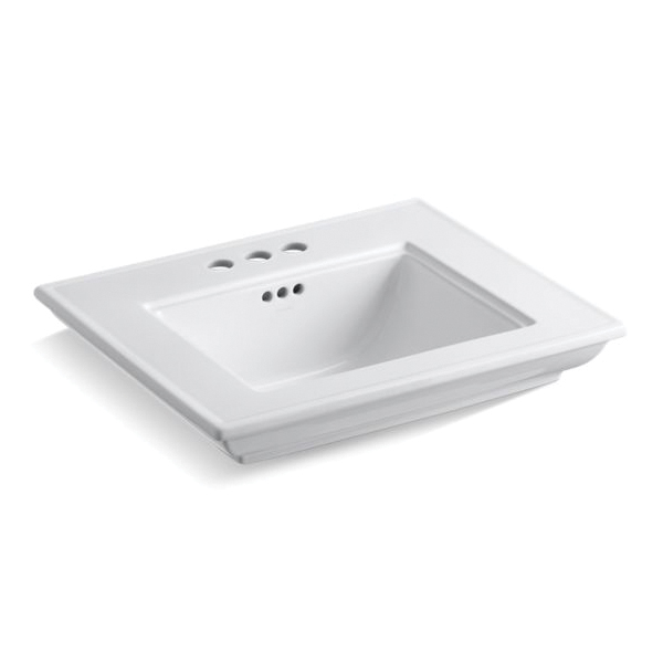 Kohler® 29999-4-0 Memoirs® Stately Bathroom Sink With Overflow Drain and Centerset Faucet Hole, Rectangular Shape, 4 in Faucet Hole Spacing, 24-1/2 in W x 20-1/2 in D x 8-5/8 in H, Fireclay, White, Import