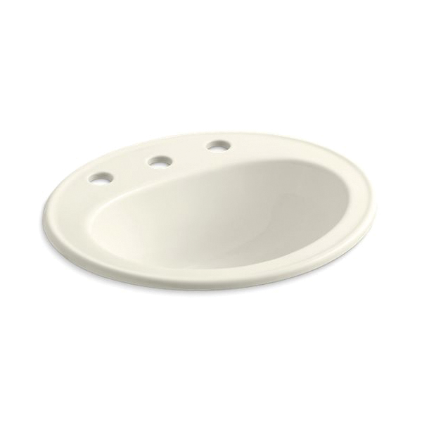 Kohler® 2196-8-96 Pennington® Self-Rimming Bathroom Sink With Overflow Drain, Oval Shape, 8 in Faucet Hole Spacing, 20-1/4 in W x 17-1/2 in D x 8-1/2 in H, Drop-In Mount, Vitreous China, Biscuit