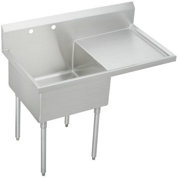Just Manufacturing NSFB124-24R-2-J Coved Corner Scullery Sink, 44 in H x 27-1/2 in W x 49-1/2 in L, Floor Mounting, 304 Stainless Steel, 1 Bowls, 1, Right Drainboards, 8 in Faucet Hole Spacing, 8 in Backsplash